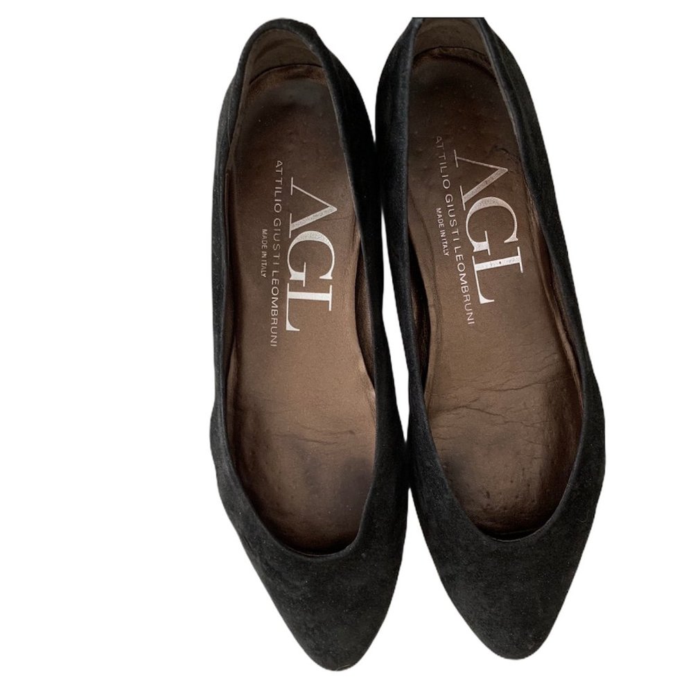 AGL Black shimmer Ballet Flats in Nubuck Suede Leather size 38.5